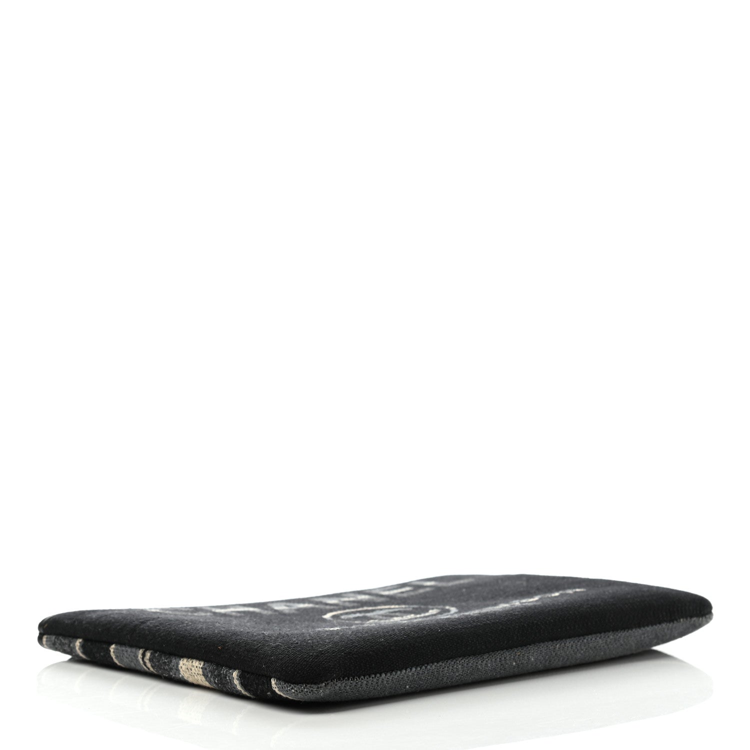 Chanel Striped Canvas Large Deauville Pouch Clutch Black 4 of 7