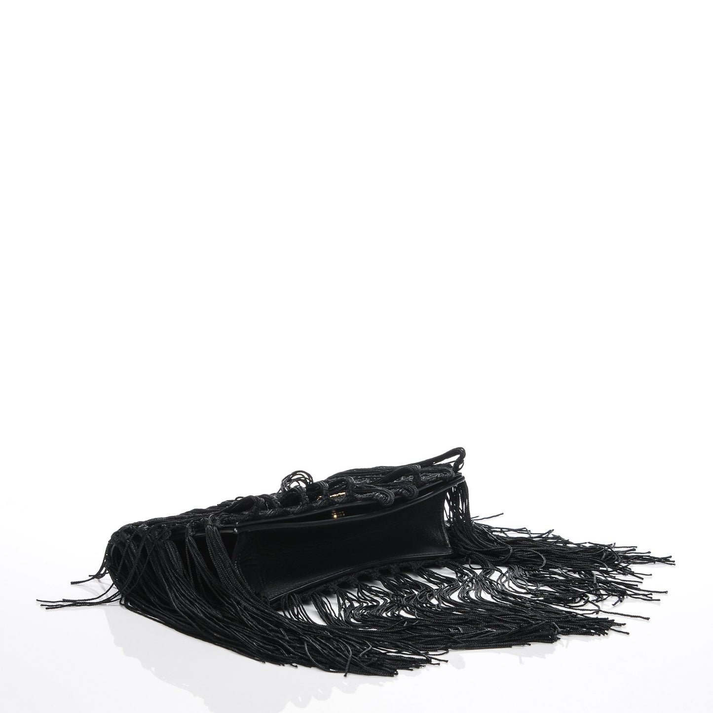 Crochet Fringe Monogram Serpent Clutch Black