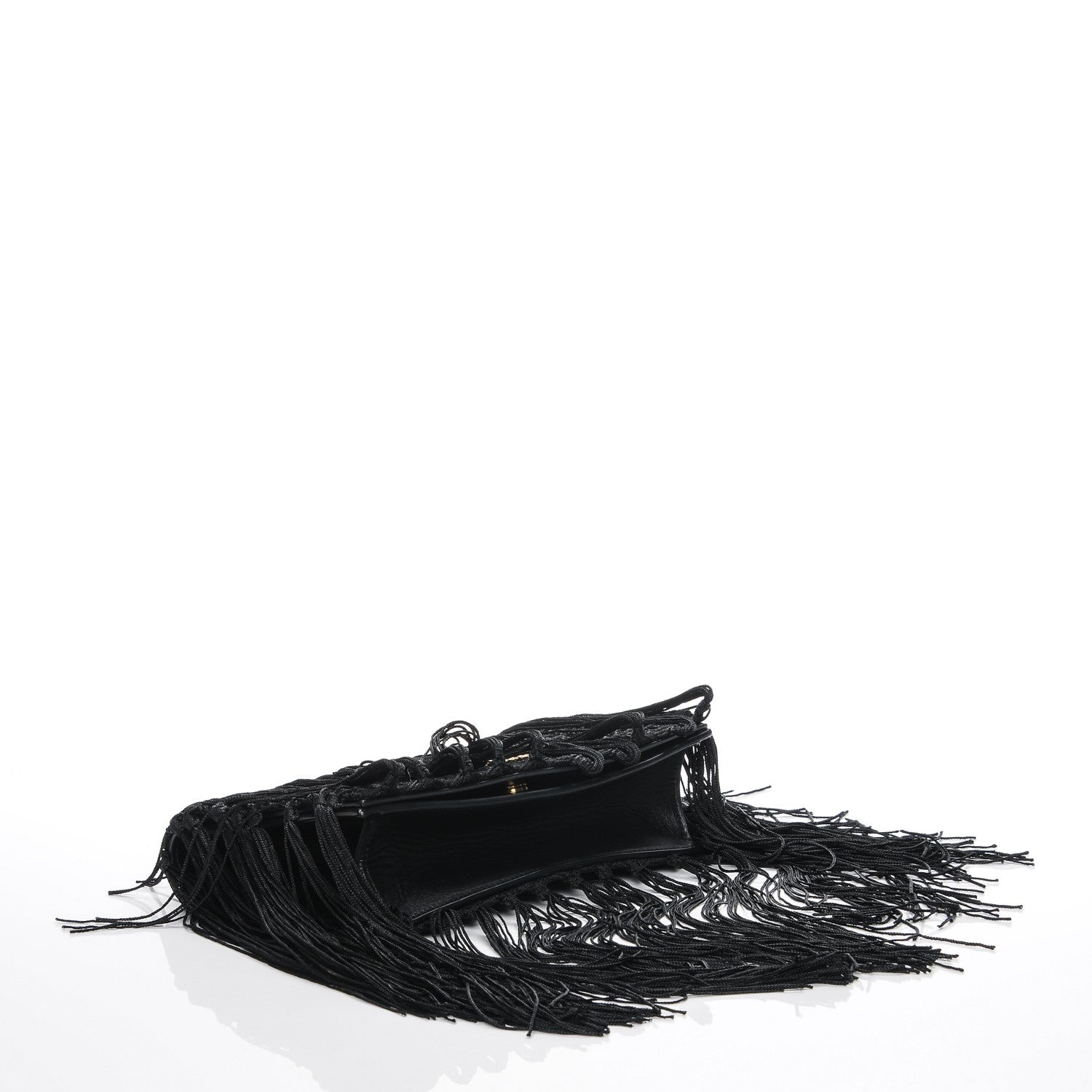 Saint Laurent Crochet Fringe Monogram Serpent Clutch Black 4 of 7