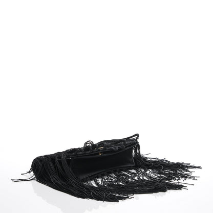 Saint Laurent Crochet Fringe Monogram Serpent Clutch Black 4 of 7