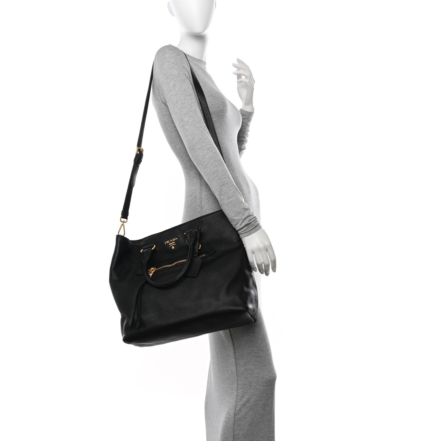 Prada Vitello Daino Shopping Tote Black 2 of 10