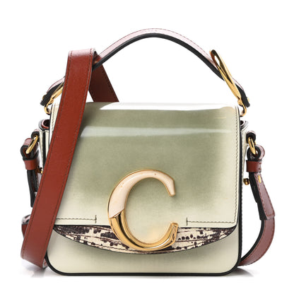 Chloe Shaded Glossy Calfskin Lizard Embossed Mini C Double Carry Antique Green 1 of 10