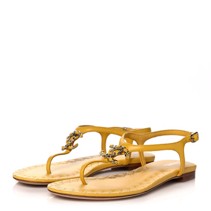 Chanel Lambskin CC Logo Thong Sandals 35 Yellow 3 of 11