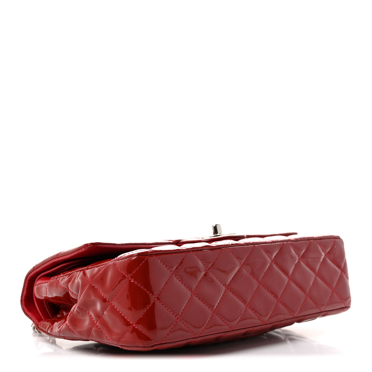 Patent Calfskin Quilted Medium Double Flap Red