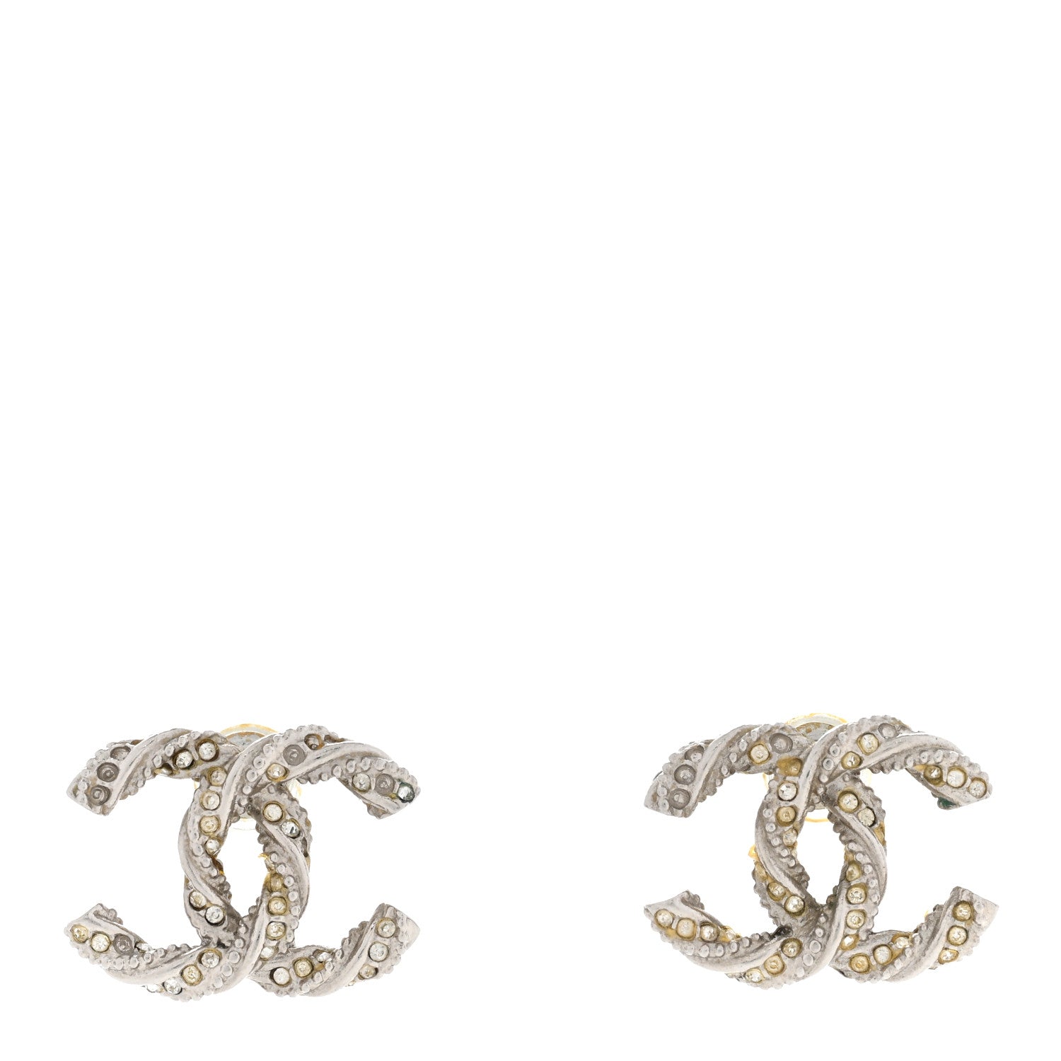 Chanel Crystal Twisted CC Earrings Silver Gold 1 of 6