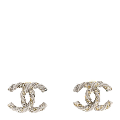 Chanel Crystal Twisted CC Earrings Silver Gold 1 of 6