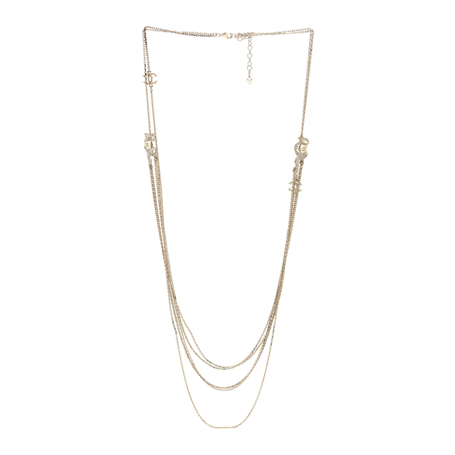 Pearl Chain CC Paris-Athens Long Multistrand Necklace Gold Pearly White
