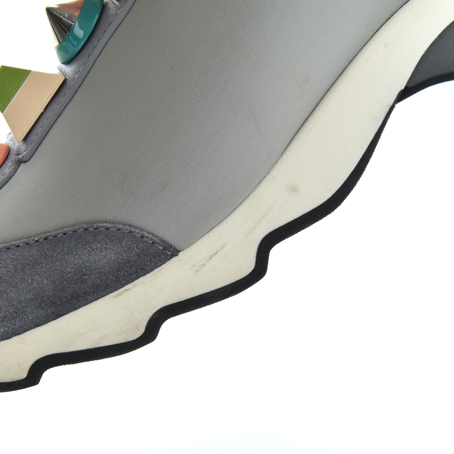 Neoprene Calfskin Rainbow Studded Sneaker 35.5 Gray