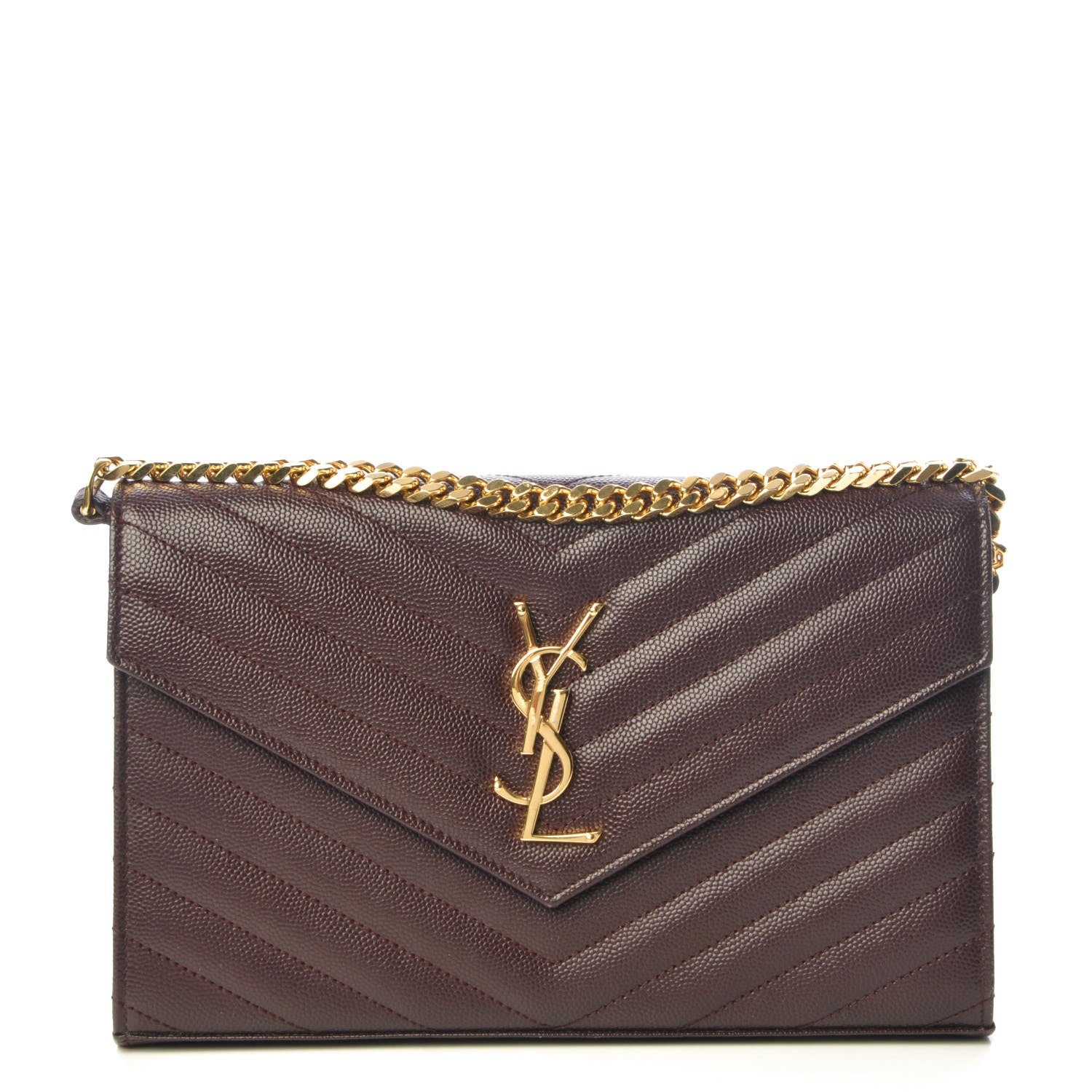 Saint Laurent Grain De Poudre Matelasse Chevron Monogram Chain Wallet Amaranto 1 of 9
