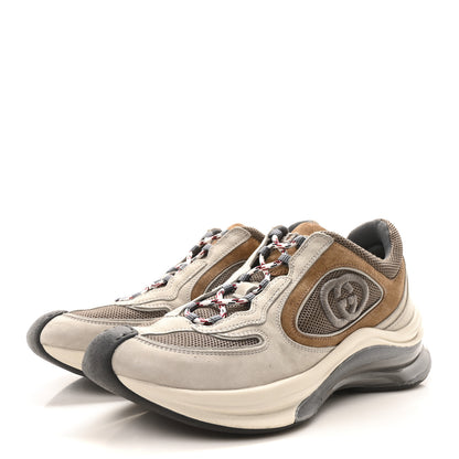 Gucci Technical Knit Fabric Suede Calfskin Womens Gucci Run Sneakers 38 Grey Sky 4 of 9