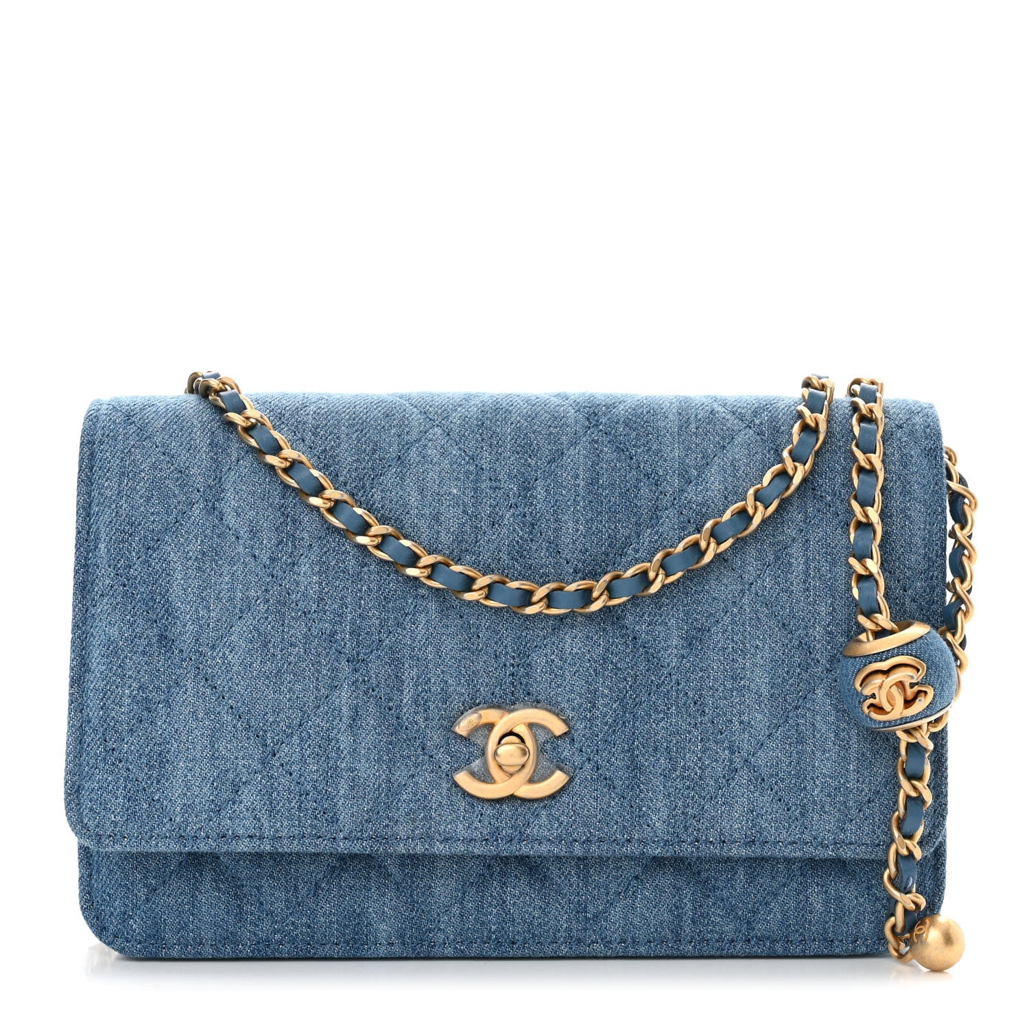 Chanel Denim Quilted CC Pearl Crush Wallet on Chain WOC Blue 1 of 12