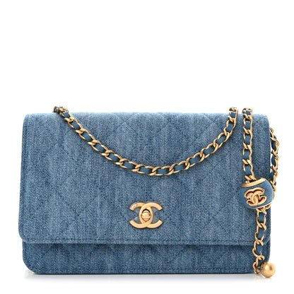 Chanel Denim Quilted CC Pearl Crush Wallet on Chain WOC Blue 1 of 12