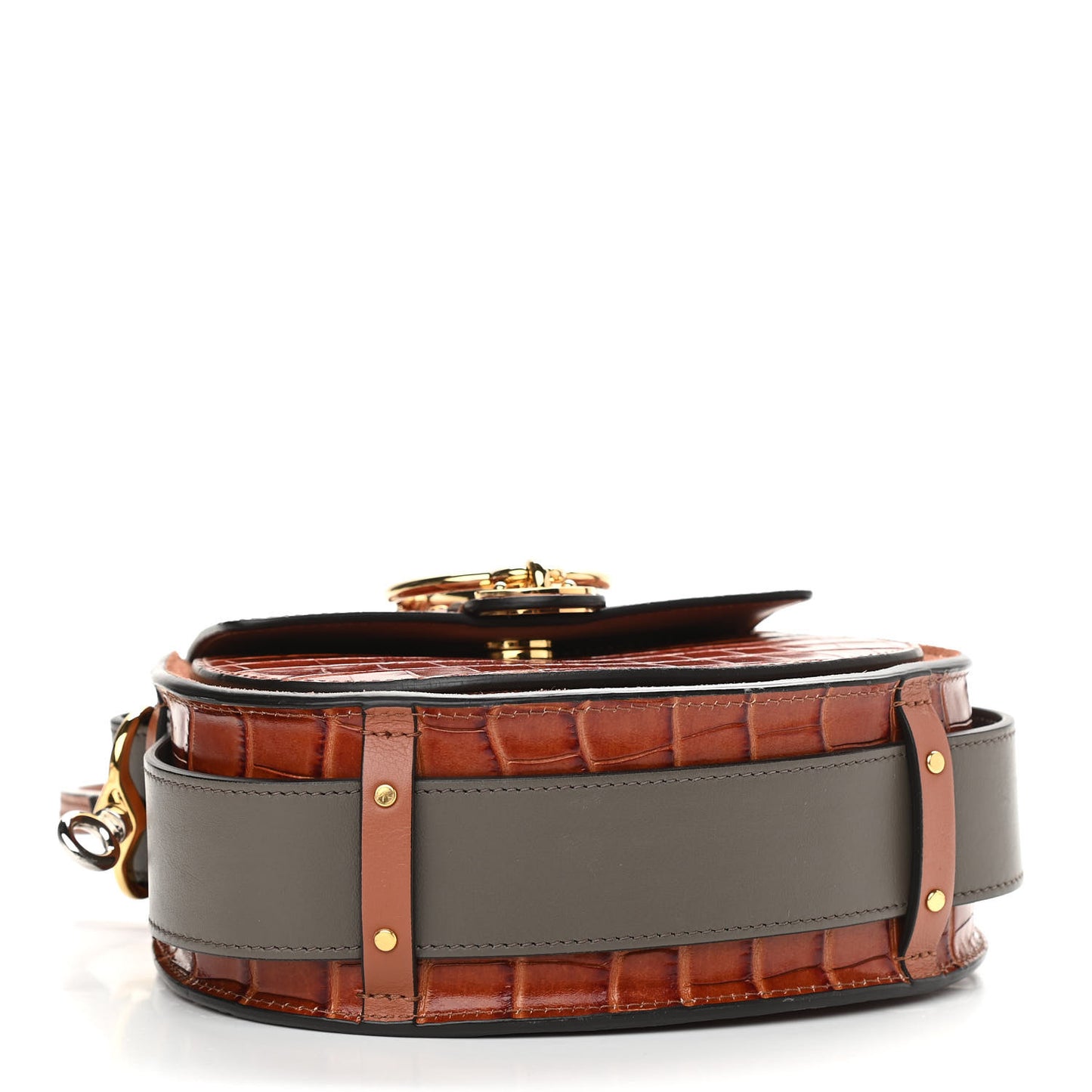 Calfskin Crocodile Embossed Small Tess Bag Chestnut