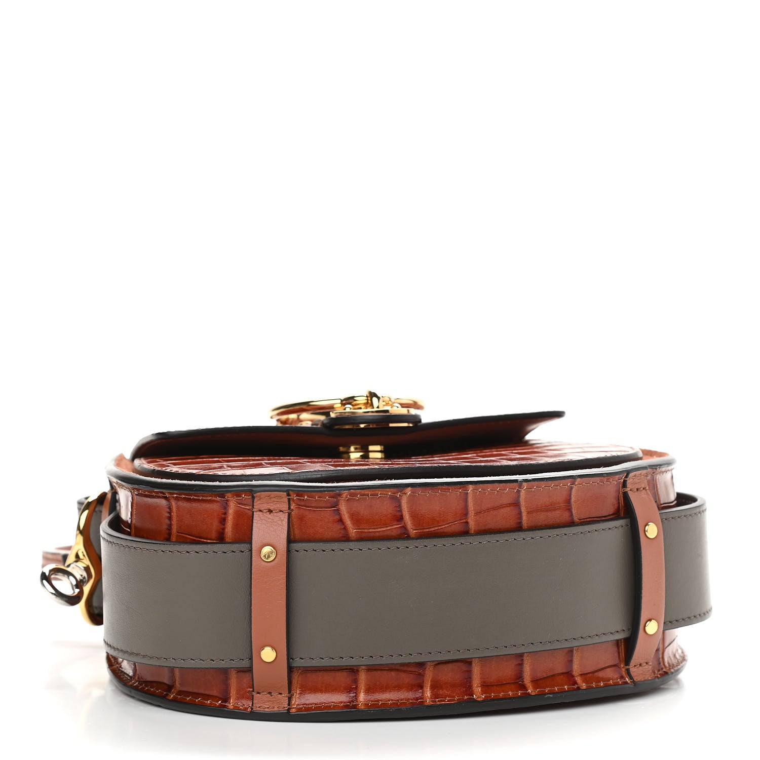 Chloe Calfskin Crocodile Embossed Small Tess Bag Chestnut 4 of 14
