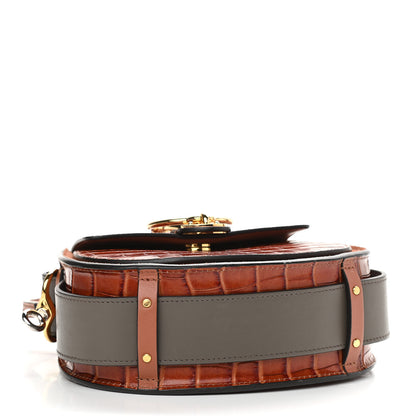 Chloe Calfskin Crocodile Embossed Small Tess Bag Chestnut 4 of 14