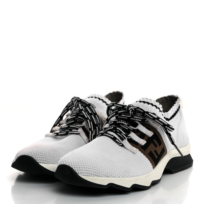 Fendi Stretch Knit Jacquard FF Lace-Up Sock Sneakers 38 Tobacco White Black 3 of 8