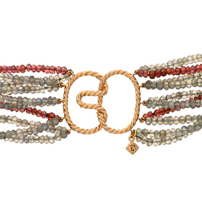David Yurman 18K Rose Gold Garnet Pink Tourmaline Labradorite Signature Multi Strand Necklace 3 of 3