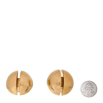 Saint Laurent Brass Double Half Ball Clip On Earrings Gold 2 of 4