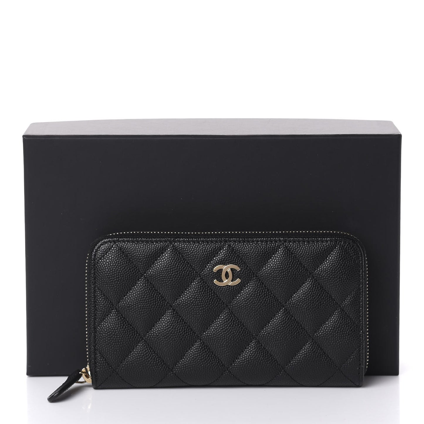 Caviar Quilted Small Zip Around Wallet Black