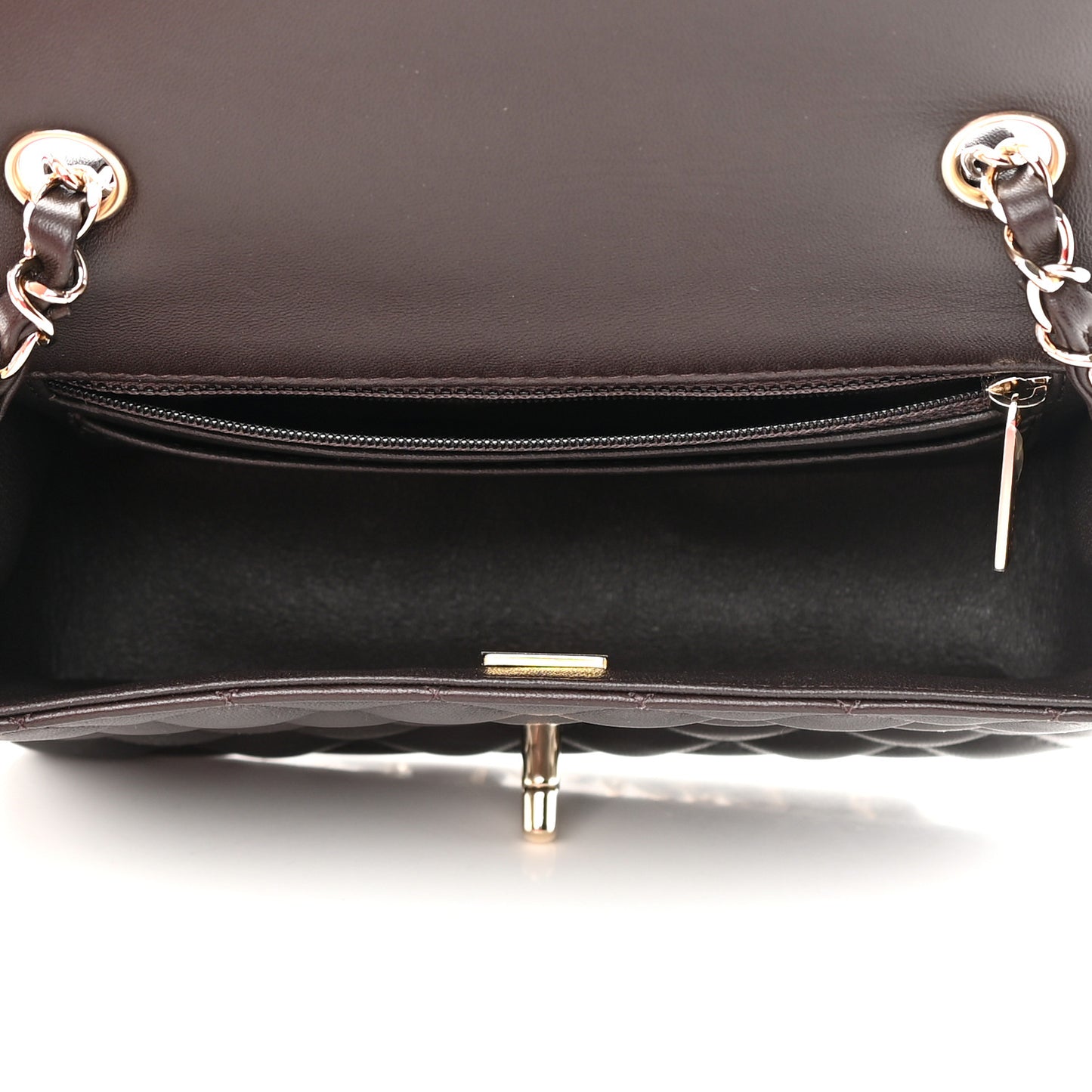 Lambskin Quilted Mini Rectangular Flap Dark Brown