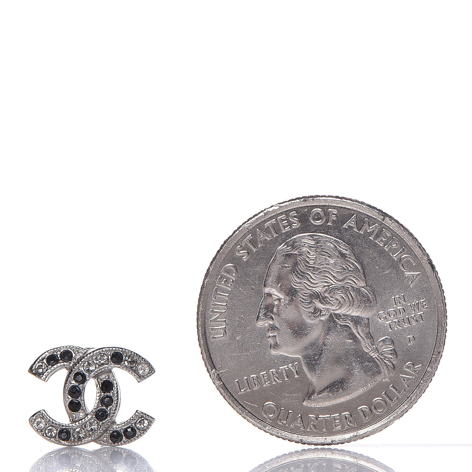 Chanel Crystal CC Earrings Silver Black 2 of 5