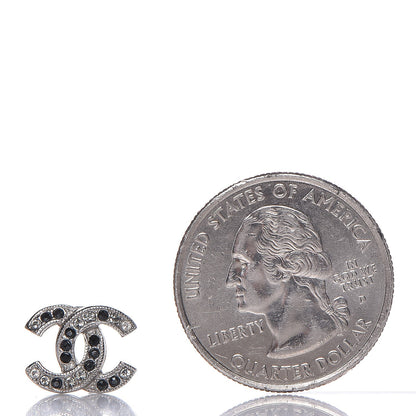 Chanel Crystal CC Earrings Silver Black 2 of 5