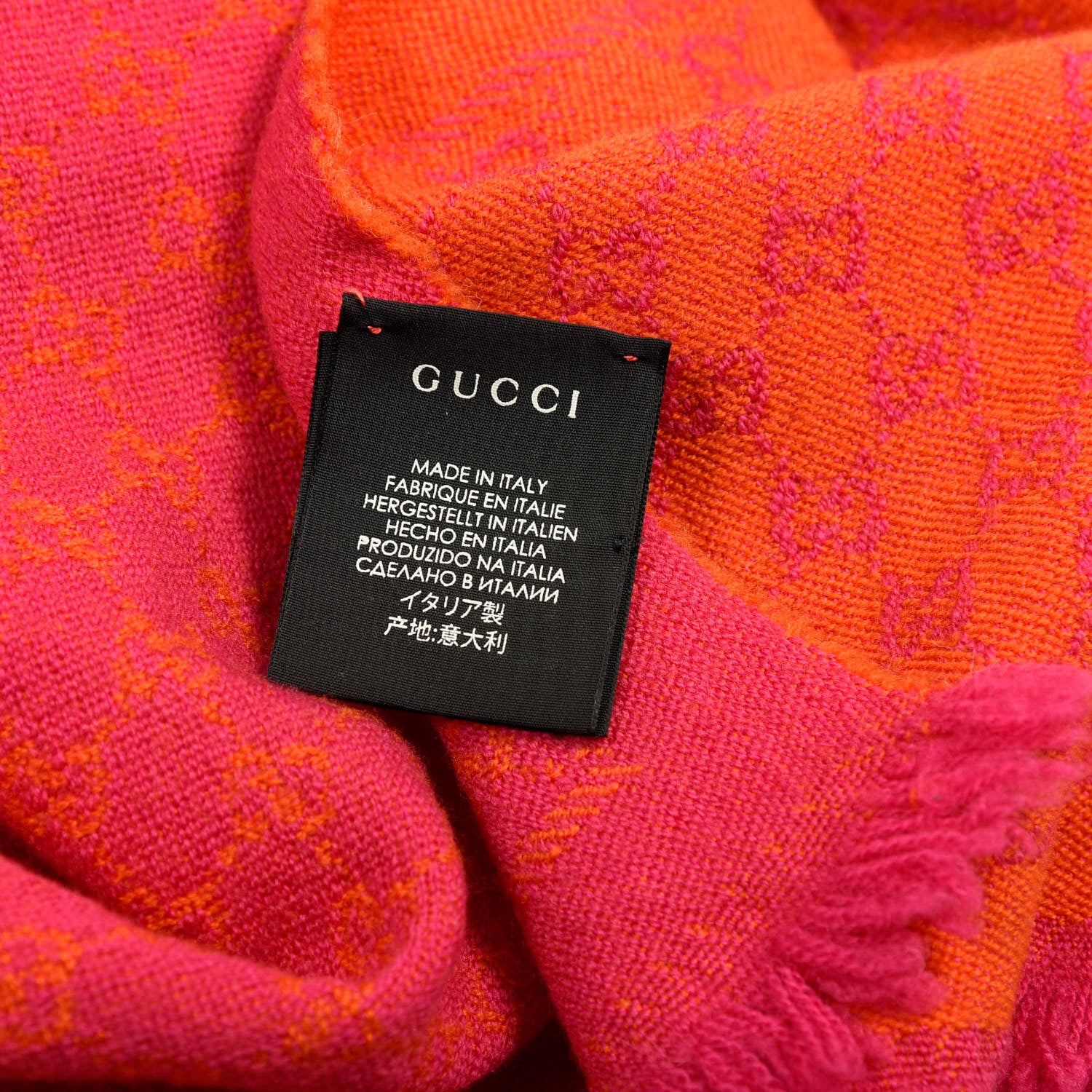 Gucci Wool GG Monogram Reversible New Sten Fringe Scarf Orange Pink 3 of 5