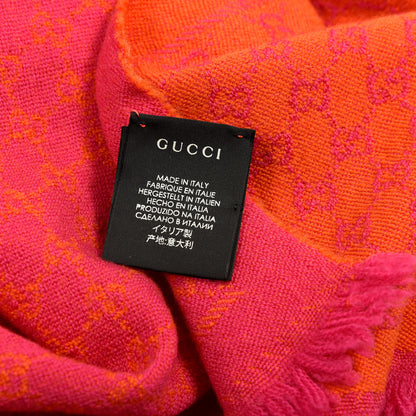 Gucci Wool GG Monogram Reversible New Sten Fringe Scarf Orange Pink 3 of 5