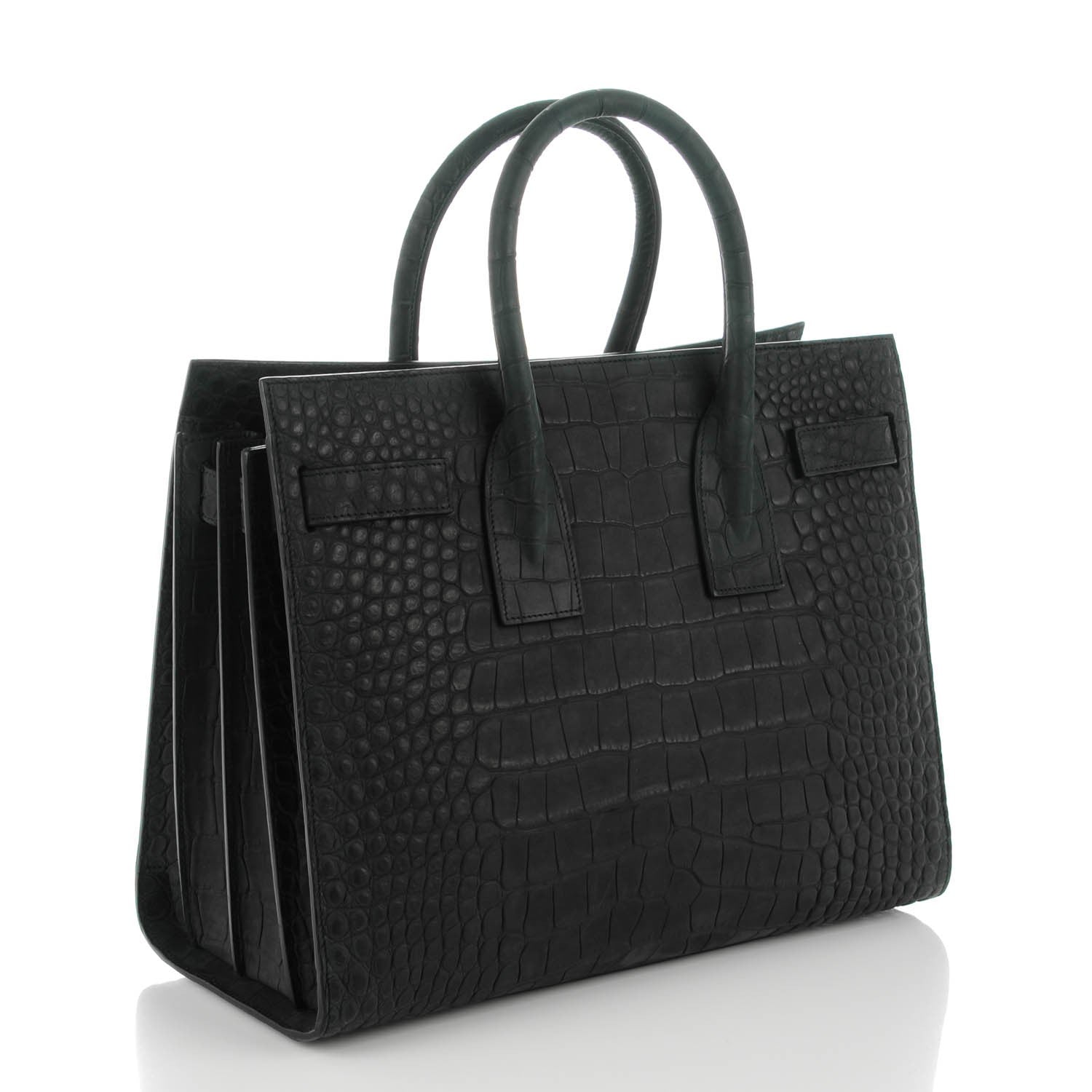 Saint Laurent Suede Crocodile Embossed Small Sac De Jour Black 3 of 7