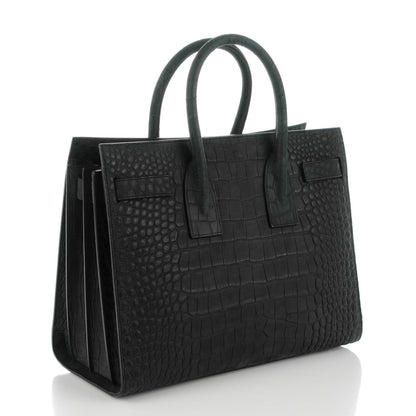 Saint Laurent Suede Crocodile Embossed Small Sac De Jour Black 3 of 7