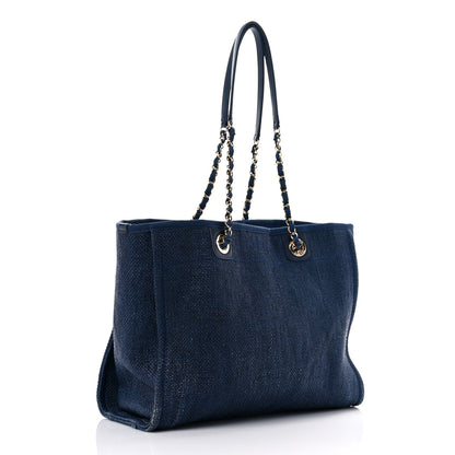 Chanel Woven Straw Raffia Small Deauville Tote Blue 3 of 14