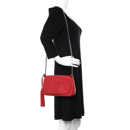 Gucci Pebbled Calfskin Medium Soho Flap Crossbody Vibrant Red 2 of 10