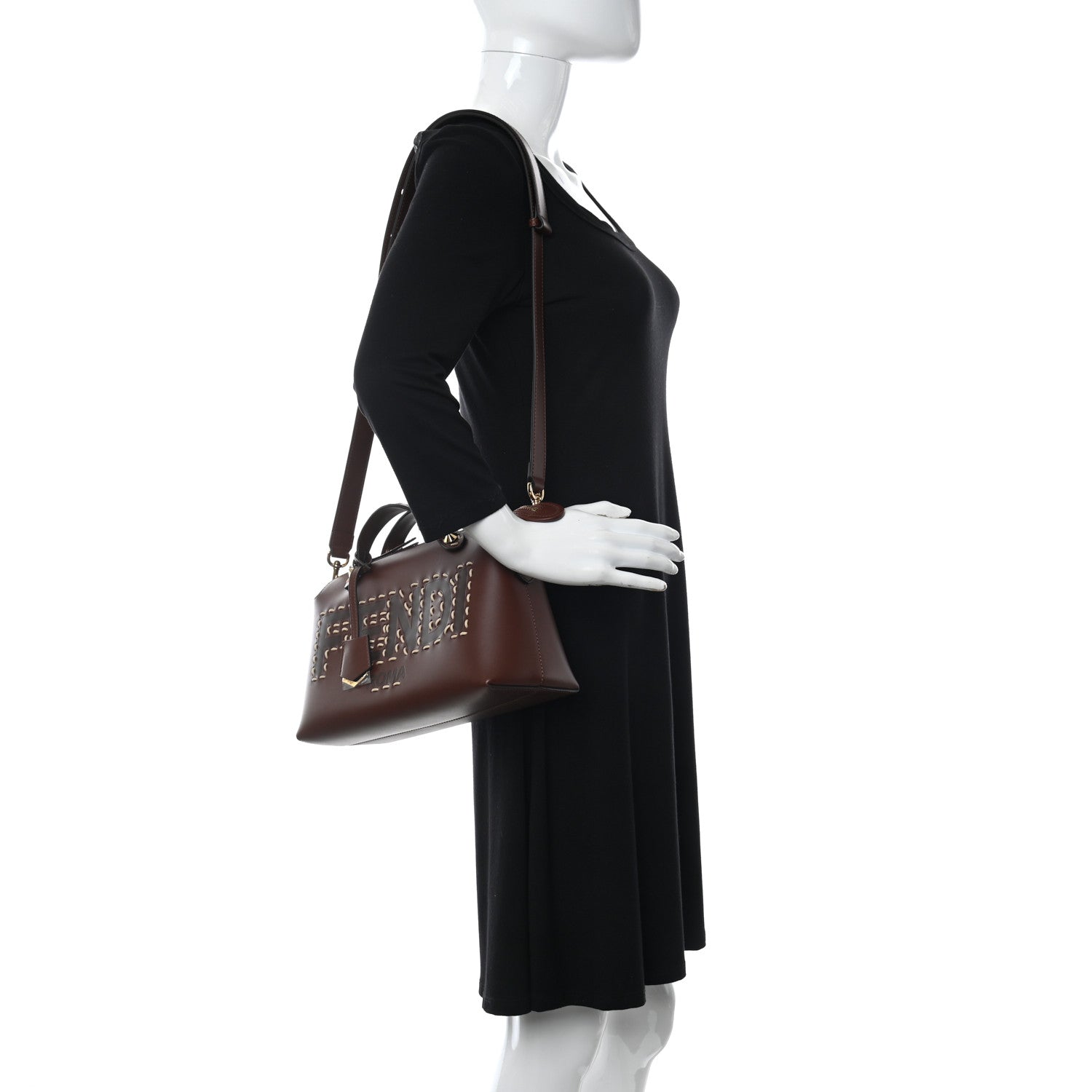 Fendi Vitello King Macro Stitchings Logo Medium By The Way Boston Bag Praline 2 of 12