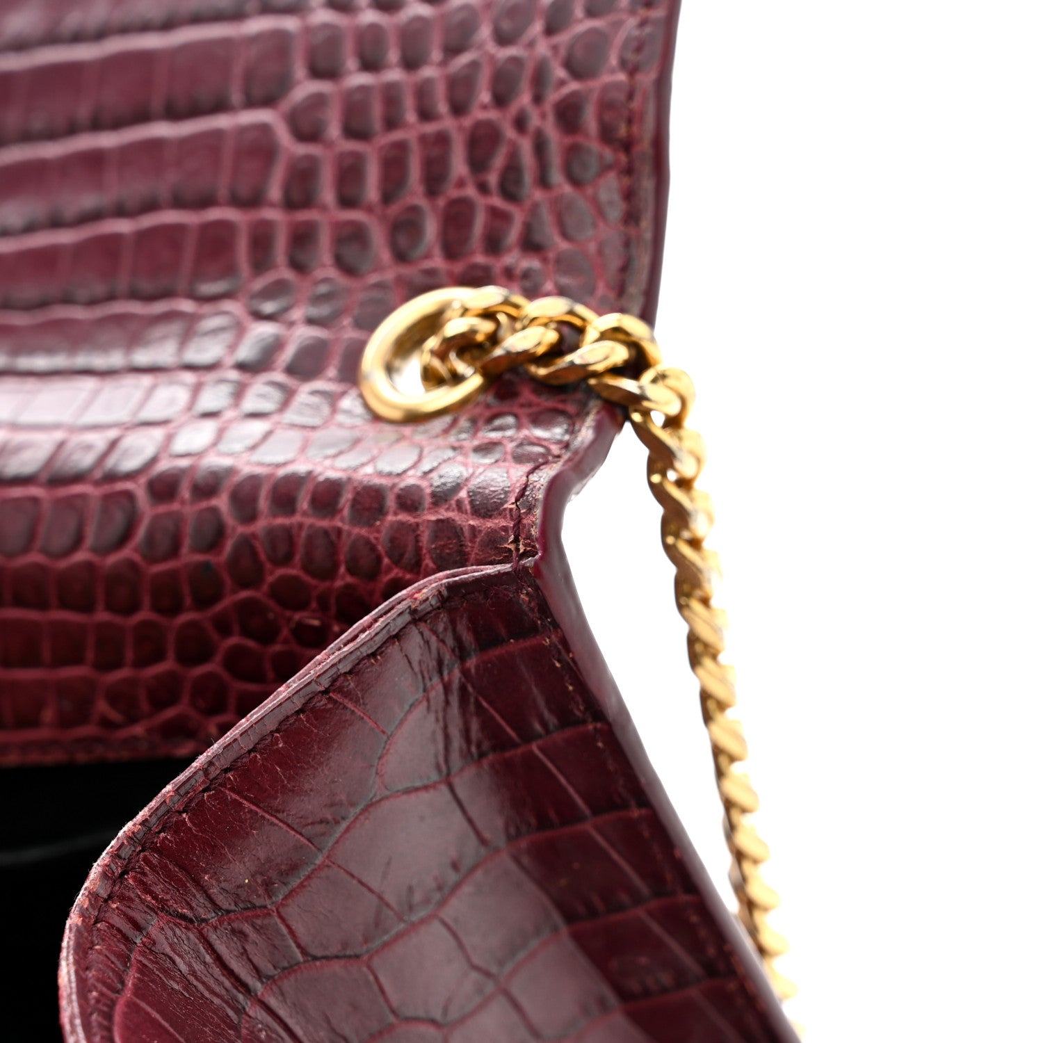 Saint Laurent Calfskin Crocodile Embossed Medium Classic Monogram Kate Tassel Satchel Dark Red 11 of 15