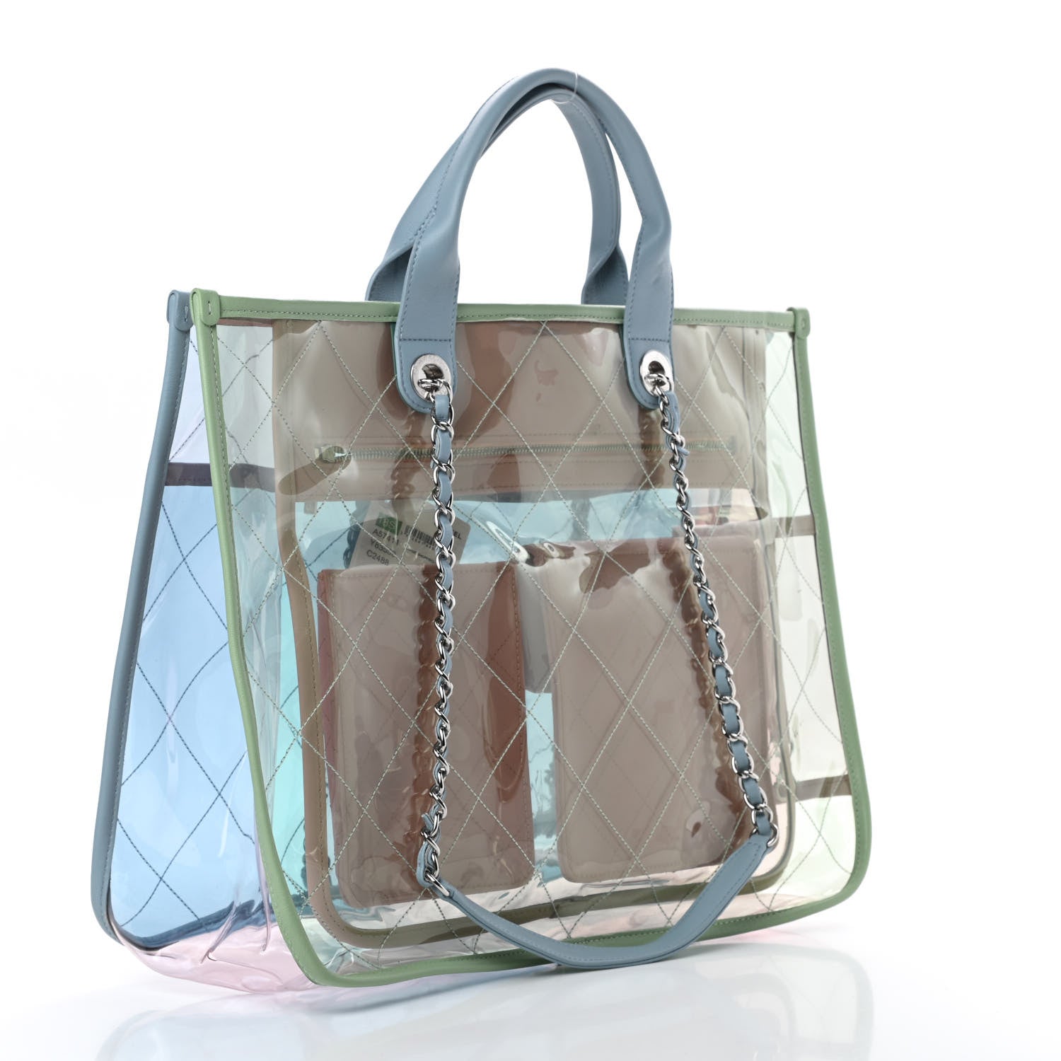 Chanel Lambskin PVC Quilted Medium Coco Splash Shopping Bag Blue Green Pink 3 of 12