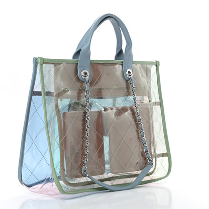 Chanel Lambskin PVC Quilted Medium Coco Splash Shopping Bag Blue Green Pink 3 of 12