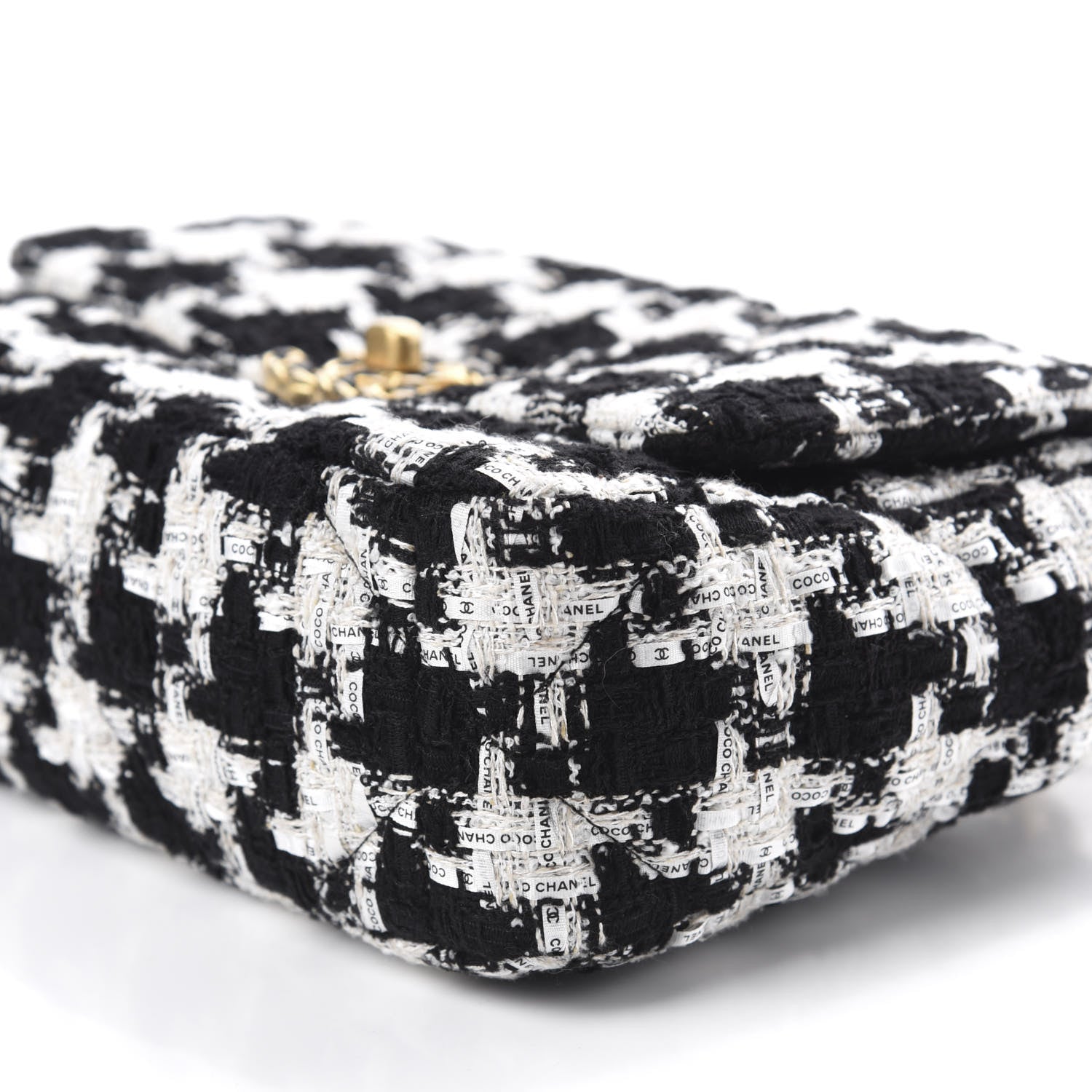 Chanel Tweed Quilted Medium 19 Flap Black Ecru White 7 of 11