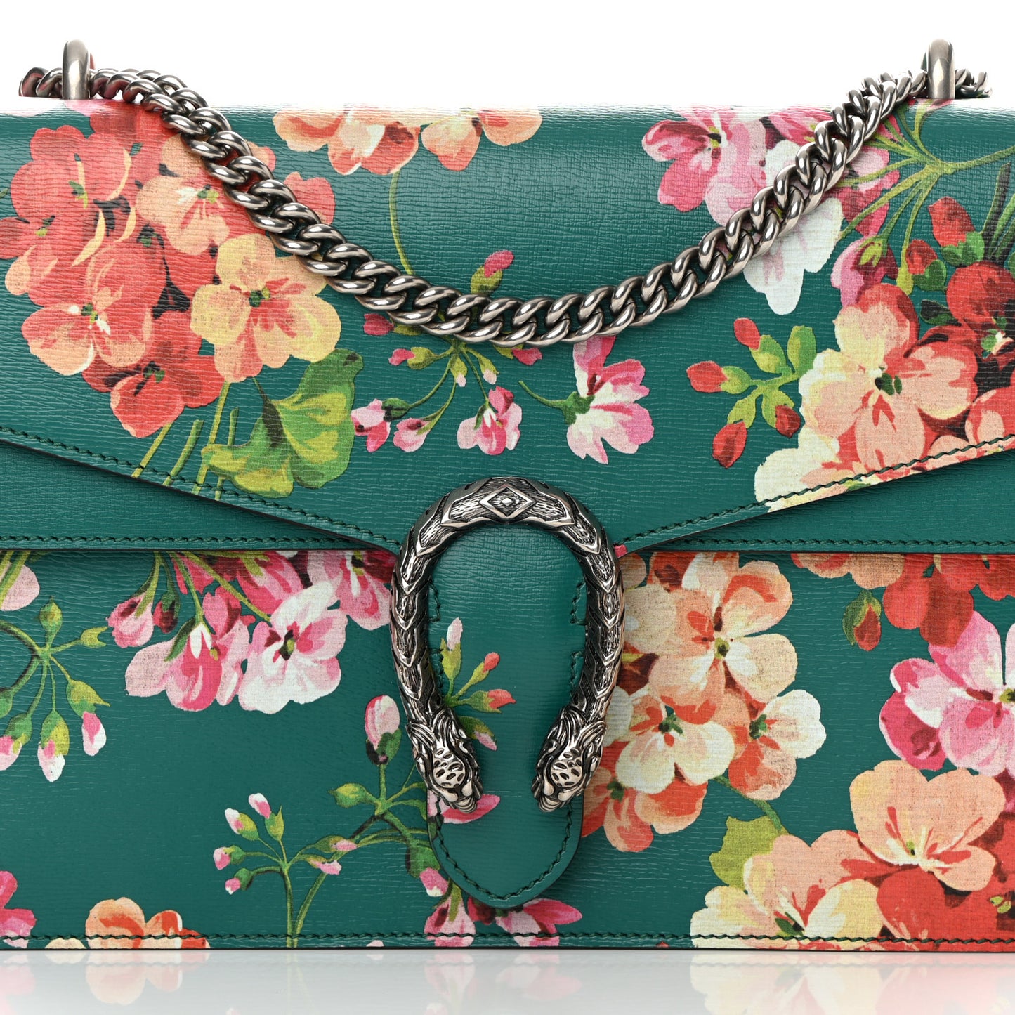 Calfskin Blooms Print Medium Dionysus Shoulder Bag Bright Emerald Multicolor