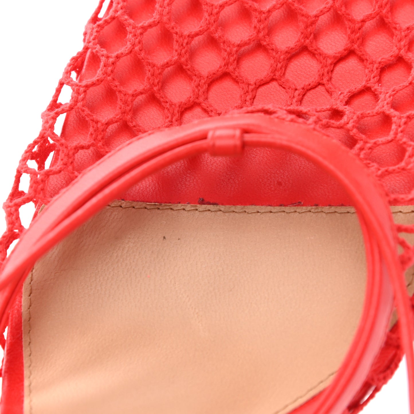 Mesh Nappa Stretch Ankle Tie Sandals 38 Tomato