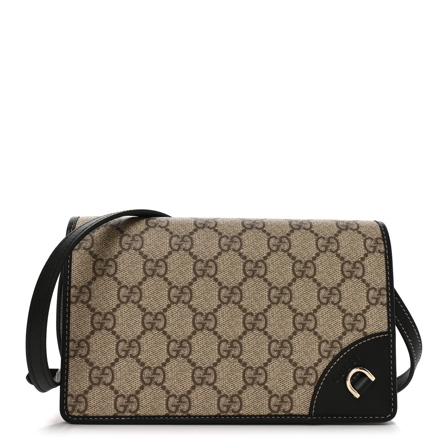 Gucci GG Emblem Monogram Wallet With Strap Beige Ebony Black 1 of 11