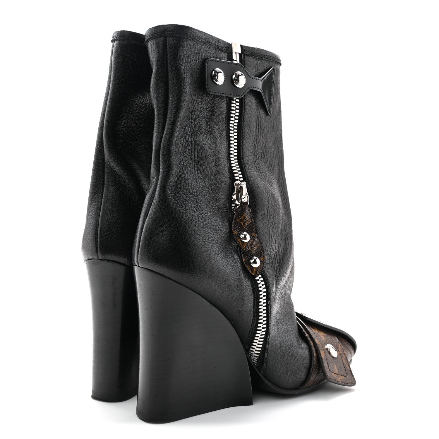 Louis Vuitton Calfskin Monogram Patti Wedge Half Boots 37 Black 9 of 18