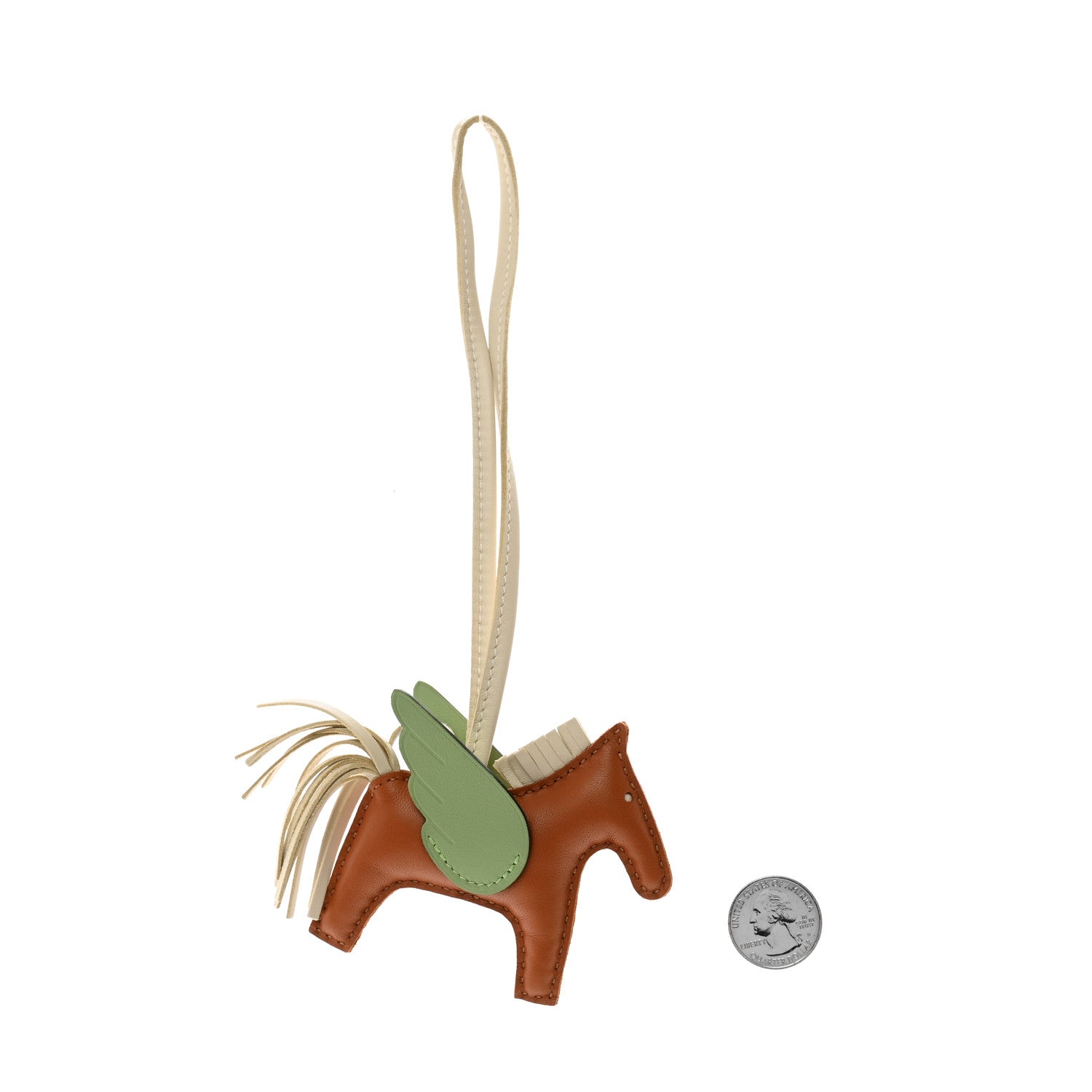 Hermes Milo Lambskin Grigri Rodeo Pegase Horse Bag Charm PM Sesame Vert Criquet Craie 2 of 6