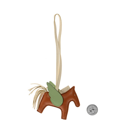 Hermes Milo Lambskin Grigri Rodeo Pegase Horse Bag Charm PM Sesame Vert Criquet Craie 2 of 6