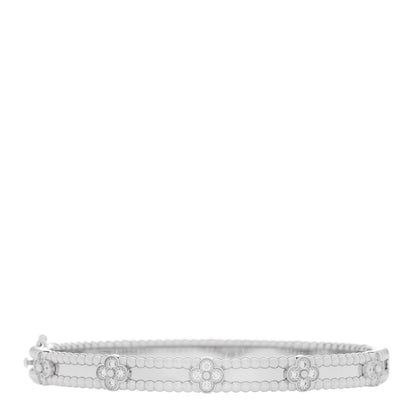Van Cleef & Arpels 18K White Gold Diamond Perlee Sweet Clovers Bracelet M 1 of 4