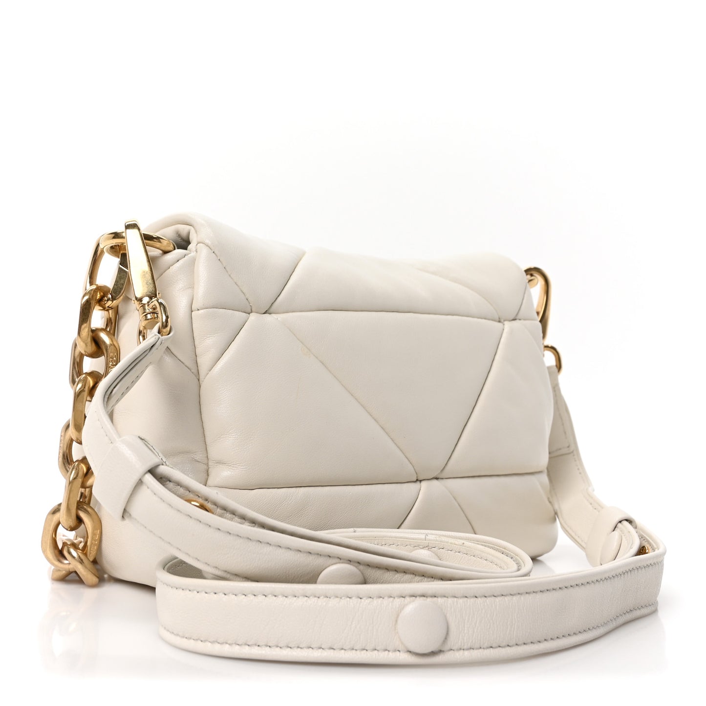 Nappa Metal Quilted Small Patchwork System Flap Bag White