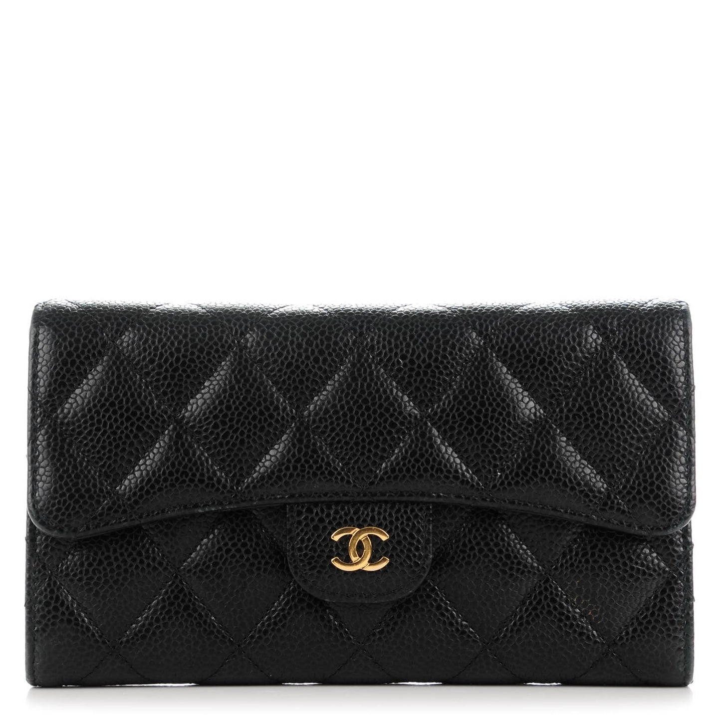 Caviar Quilted Large Flap Wallet Black