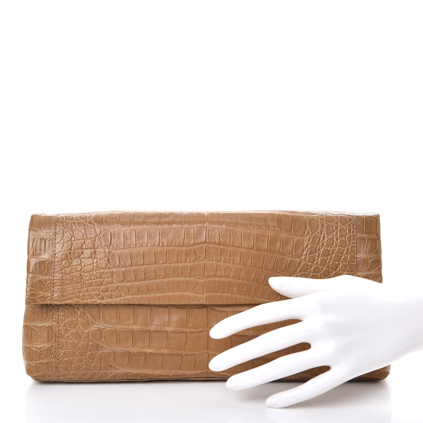 Crocodile Flap Clutch Beige