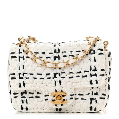 Chanel Raffia Effect Tweedy Mini Flap Bag White Black 1 of 10
