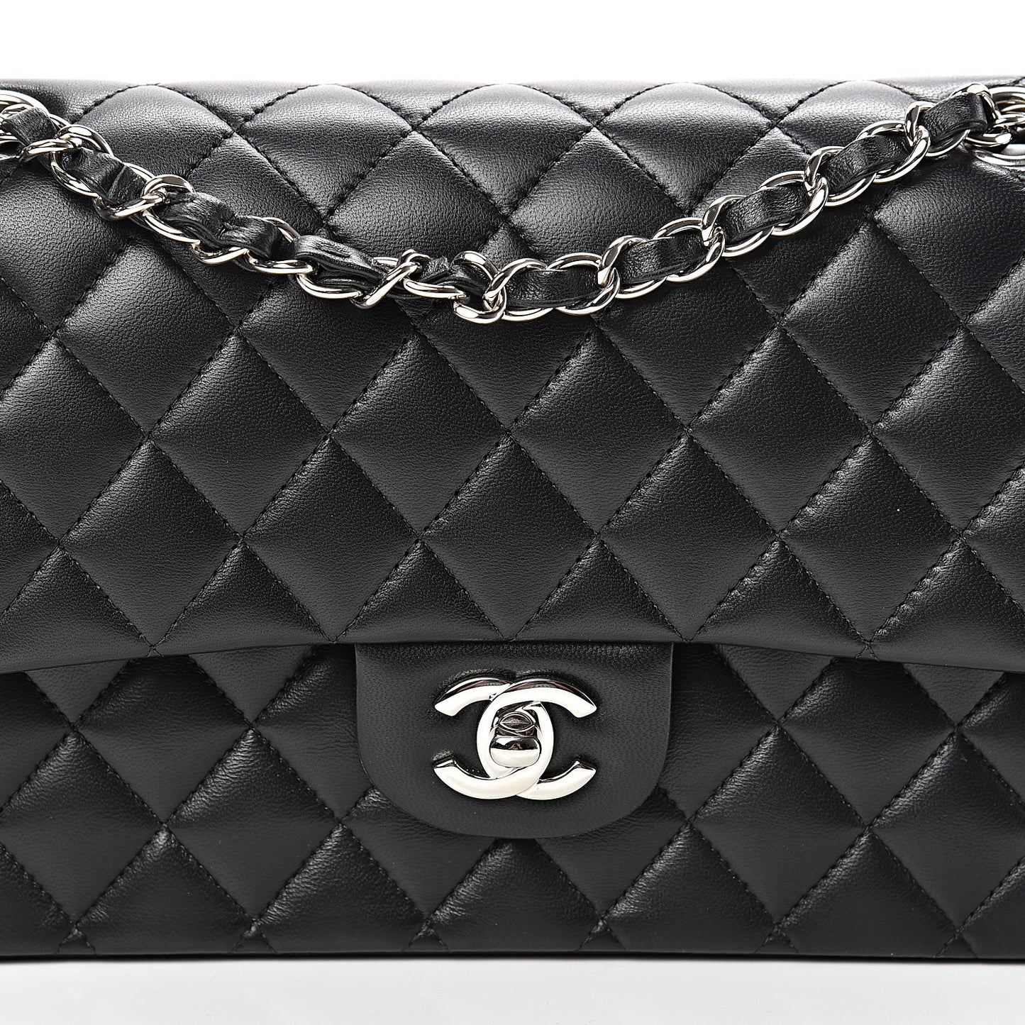 Lambskin Quilted Medium Double Flap Black