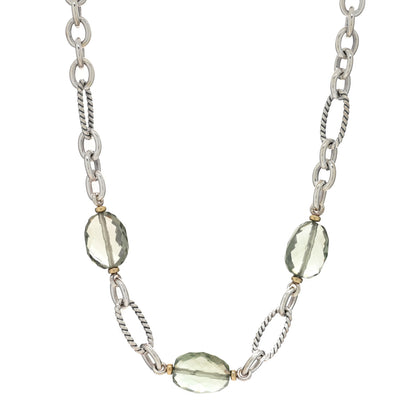 David Yurman Sterling Silver 18K Yellow Gold Prasiolite Figaro Station Necklace 1 of 4